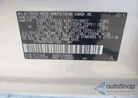 2012 Toyota Rav4 Limited V6 from USA, damaged, VIN 2T3DK4DV7CW071639